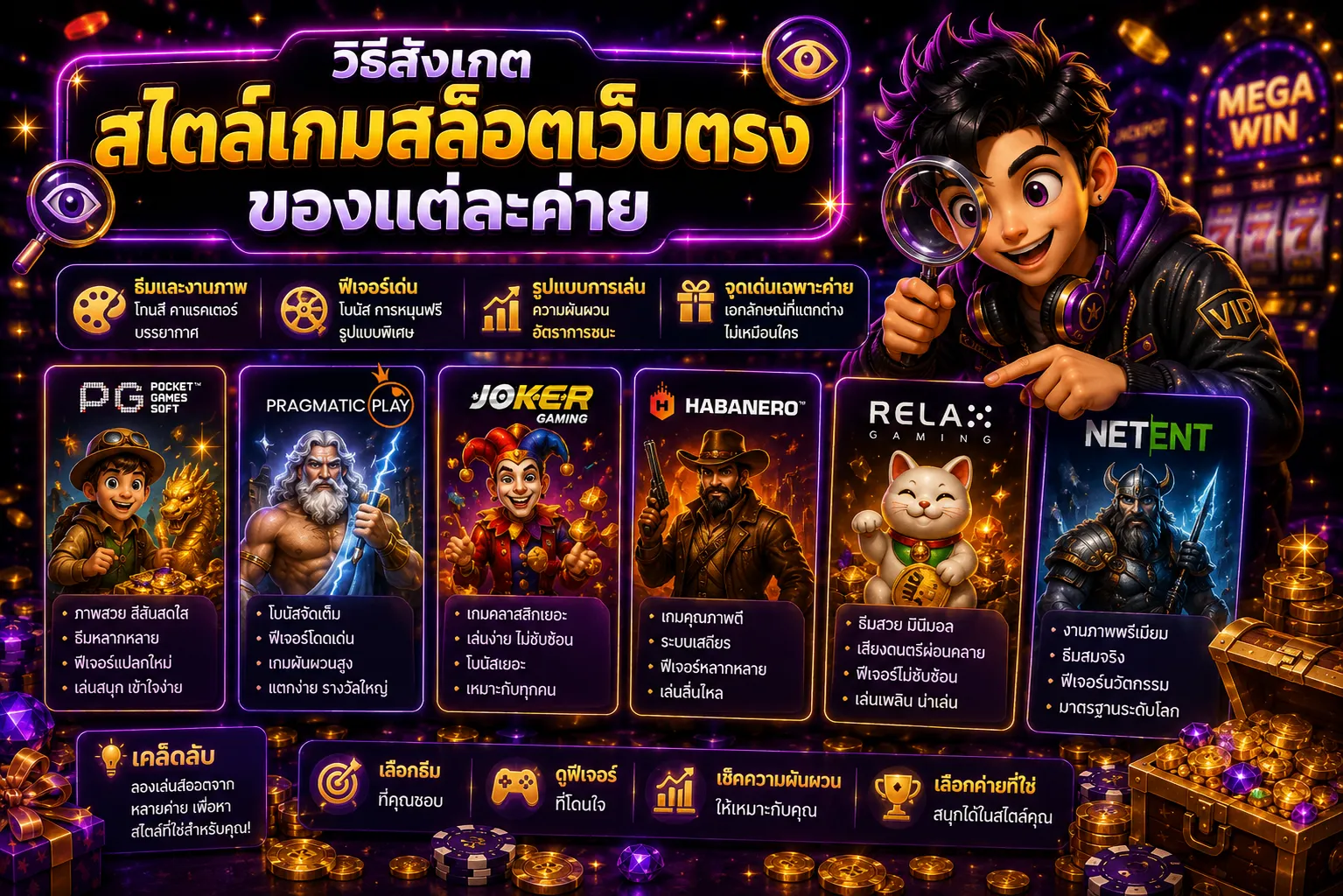 วิธีสังเกตสไตล์เกมสล็อตเว็บตรงของแต่ละค่าย